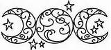 Moon Triple Goddess Tattoo Crone Mother Maiden Tattoos Embroidery Designs Wicca Urban Threads Star Decal Patterns Symbols Sun Urbanthreads Coloring sketch template