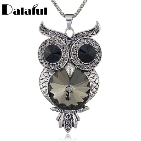 buy unique big crystal eyes owl necklace long chain