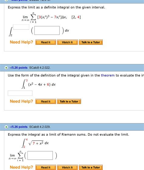 Solved Express The Limit As A Definite Integral On The Given