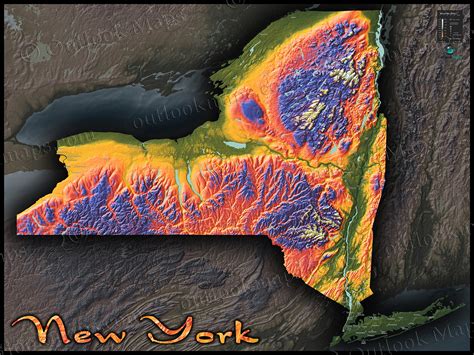 New York Topography Map Physical Terrain In Bold Colors