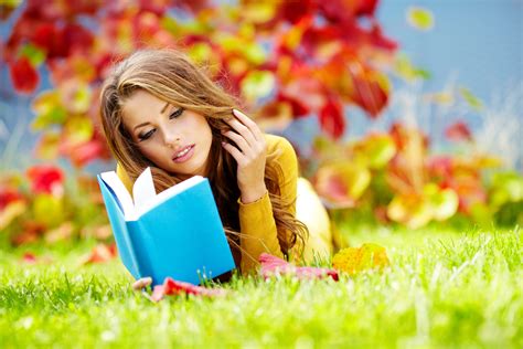 Wallpaper Girl Grass Autumn Book Reading 5616x3744