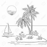 Palm Playa Clipart Drawing Seascape Paisajes Palmeras Paisaje Fáciles Contour sketch template
