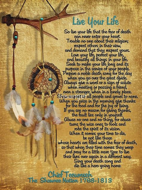 Live Your Life Chief Tecumseh Watercolor Dream Catcher Poster For