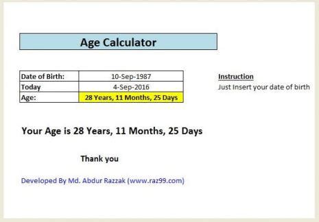 age calculator years months days freelance web excel powerpoint pro