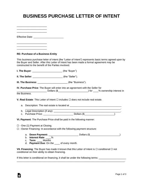 purchase letter  intent templates   word eforms