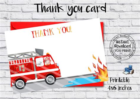 printable firefighter   card firefighter birthday etsy