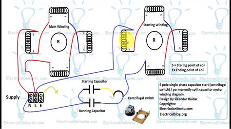 single phase  pole induction motor winding diagram  centrifugal switch urduhindi youtube