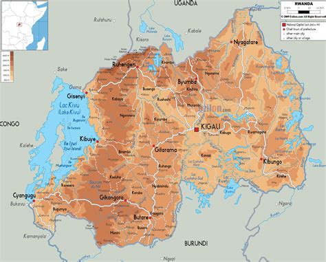 physical map  rwanda ezilon maps