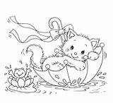 Ausmalen Tierbabys Katzen Katze Frosch Regenschirm Malvorlage Haustiere Erwachsene sketch template
