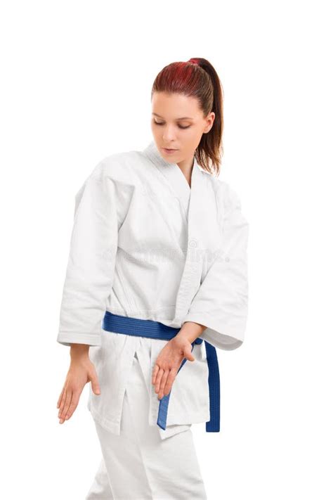 Girl In Kimono Practicing Karate On Tatami Outdoors Stock Image Image
