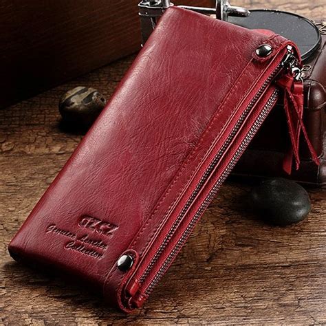 women genuine leather double zipper  card holder wallet