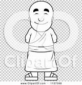 Monk Buddhist Cartoon Pleasant Outlined Coloring Clipart Vector Thoman Cory sketch template