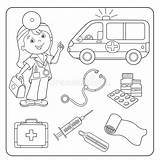 Coloring Aid Pages Medical Doctor Outline Cartoon Instruments Kool Kit Man Vector Printable Ambulance Profession Medicine Car Illustration Kids Book sketch template