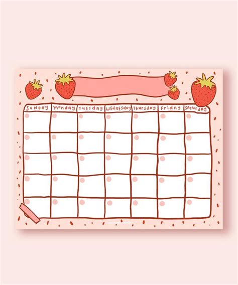 strawberry open digital calendar cute printable calendar cute pink calendar teacher