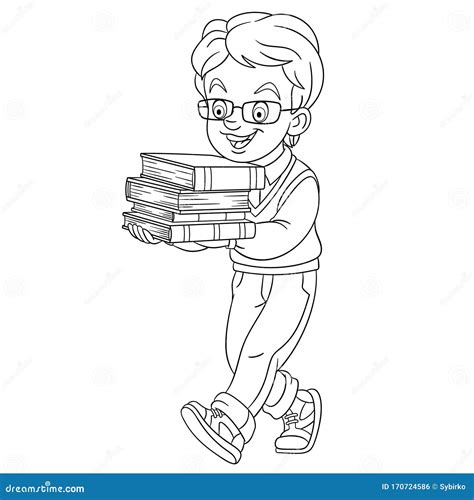 coloring page  boy  books stock vector illustration  drawing