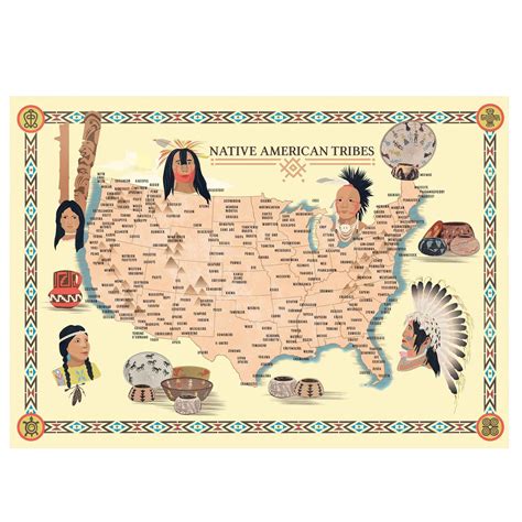 map  native american indian tribes   usa history poster