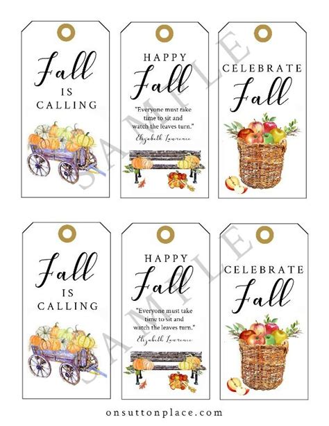 fall printable gift tags  custom autumn touch fall printables gift