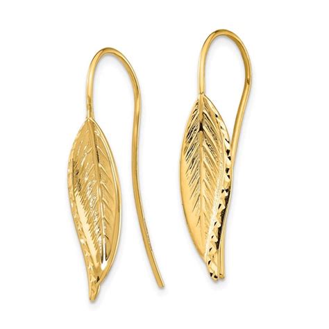 Buy 14k Yellow Gold Diamond Cut Dangle Leaf Earrings Apmex