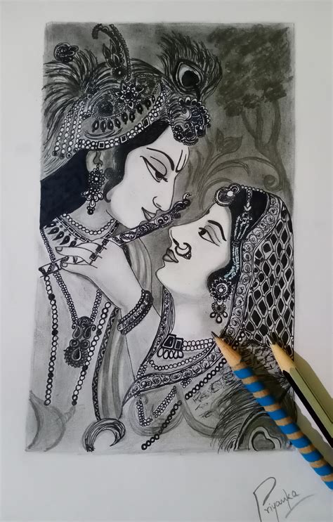 radha krishna drawing pencil sketch colorful realistic art images
