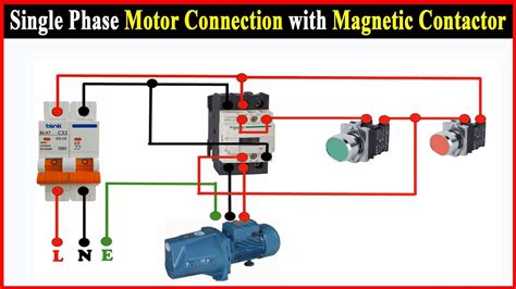 dol starter connection single phase motor connection  magnetic contactor youtube