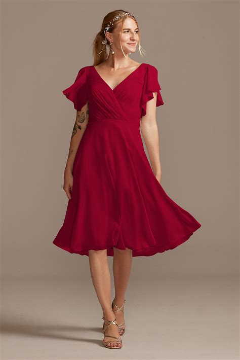 flutter sleeve chiffon short bridesmaid dress davids bridal