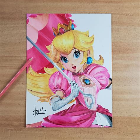 princess peach super mario bros color pencil drawing etsy