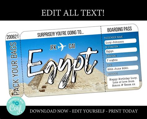 Egypt Boarding Pass Template Trip To Cairo Airplane Ticket