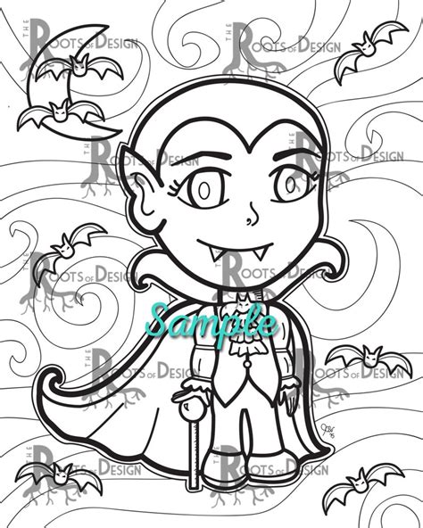 instant  cute vampire coloring coloring page print etsy