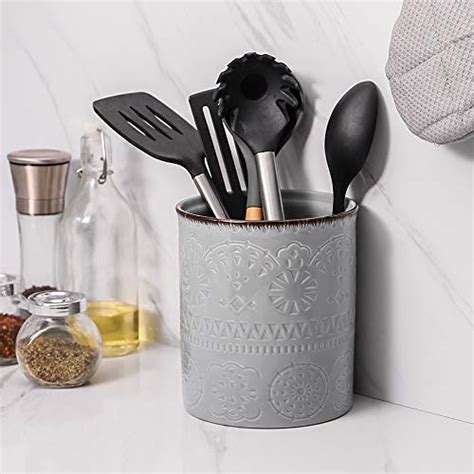 dowan utensil holder  extra large kitchen utensil crock  countertop farmhouse ceramic