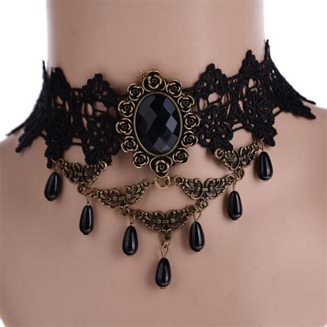 Gothic Tassel Choker Necklace Women Ladies Lace Steampunk