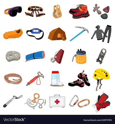 mountaineering equipment icons set cartoon style vector image