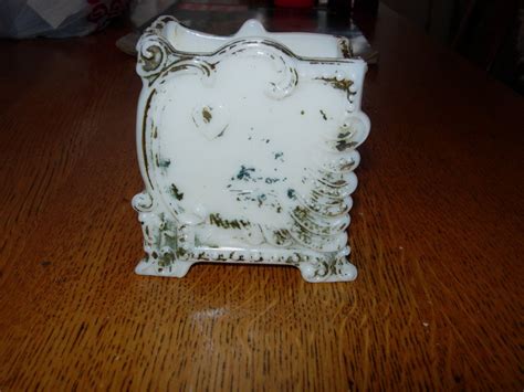 vintage early opaque milk glass playing card holder