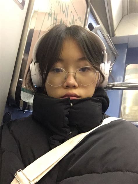 asian glasses cute glasses girl with headphones white headphones