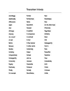 list  transition words  teaching lucy tpt