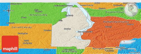 shaded relief panoramic map  benton county political