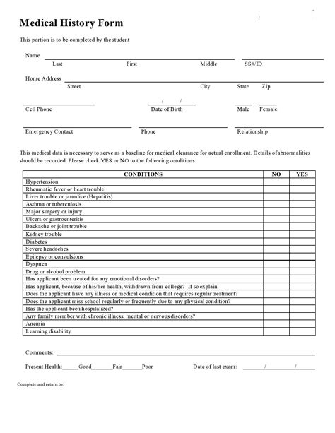 patient medical history form template