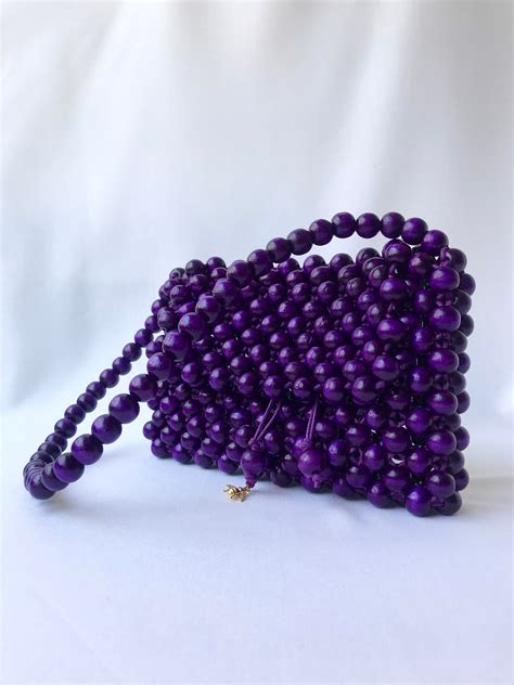 no1 purple bag medium bead bag shoulder bag wooden bag etsy