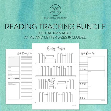 reading tracker bundle printable reading log journal book etsy