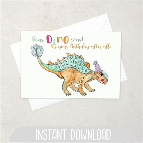 funny happy birthday dino card  kids printable instant etsy uk