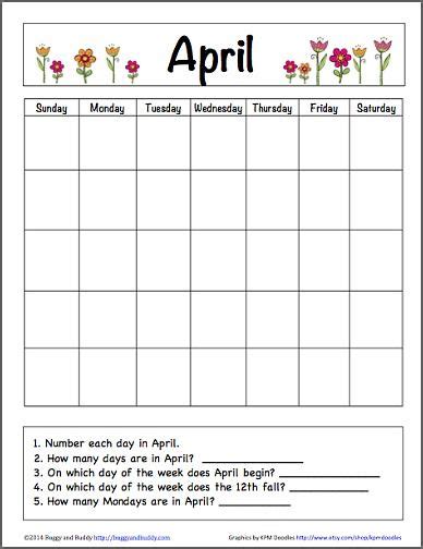 printable calendar worksheet  grade  learning   read