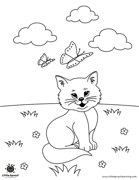 cute cat  butterfly coloring page  sprout art