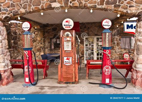 vintage route  gas station editorial photography image