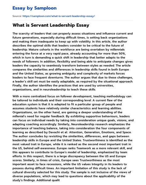 servant leadership essay  essay sample  samplooncom