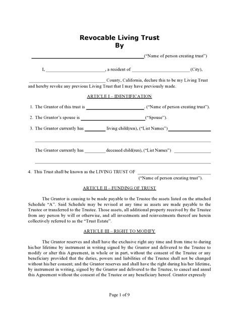 printable living trust