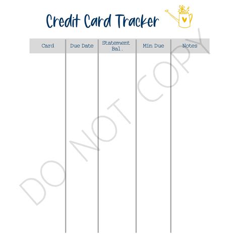 printable credit card tracker worksheet etsy