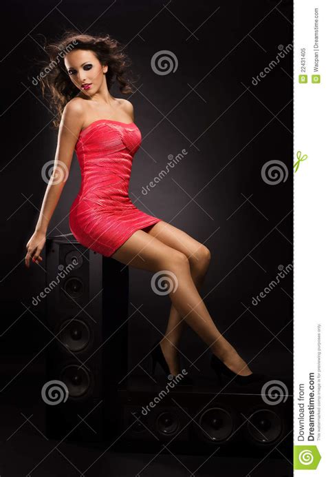 Beautiful Girl Posing Seductively On Speaker Stock Image Image Of