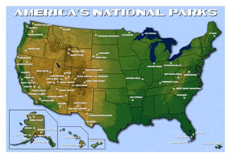 americas national parks map updated   national park posters