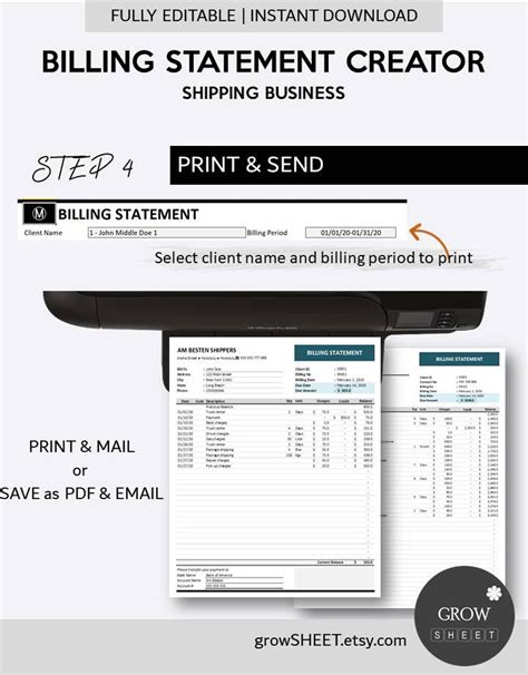 billing statement creator  shipping courier business etsy