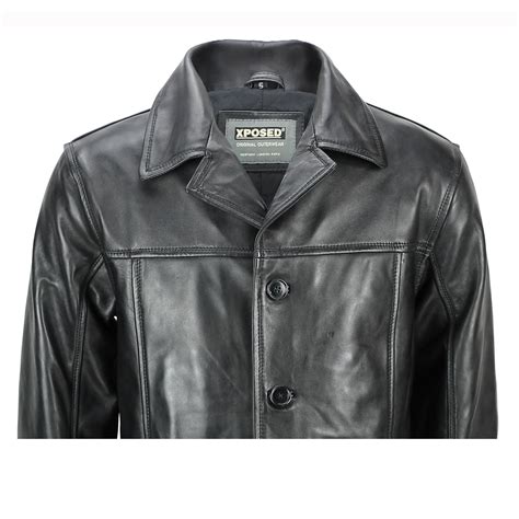mens vintage real leather black tan brown classic reefer jacket mid length coat ebay