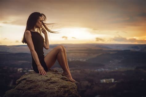 Wallpaper Sunlight Landscape Women Depth Of Field Sunset Long